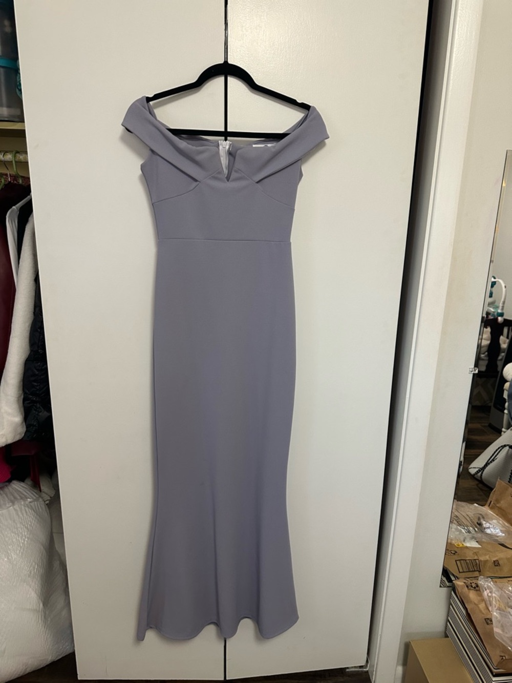 Missguided Lavender Off-Shoulder Maxi Dress